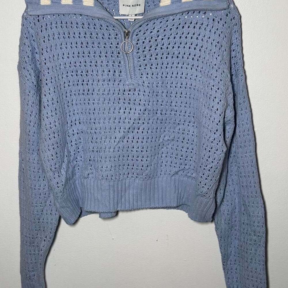 Pink Rose Blue And White 1/4 Zip Sweater